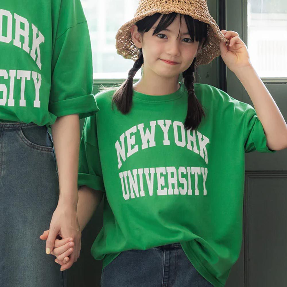 日本 COCA - [小孩]英文標語寬鬆短袖上衣-New York-綠