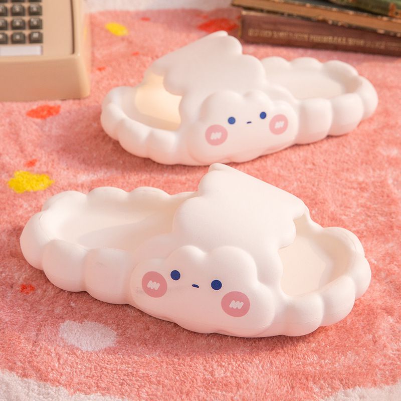 塑膠厚底雲朵室內拖鞋-害羞雲朵-黑色