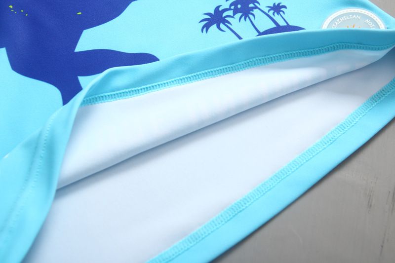 男寶長袖泳裝套裝(附帽子)-恐龍+葉子褲-深藍+淺藍