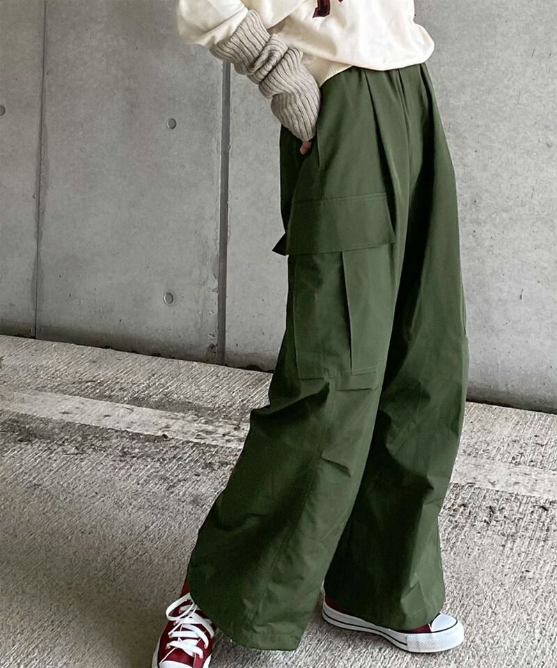 日本 Classical Elf - 美式休閒多口袋抽繩工裝褲-軍綠