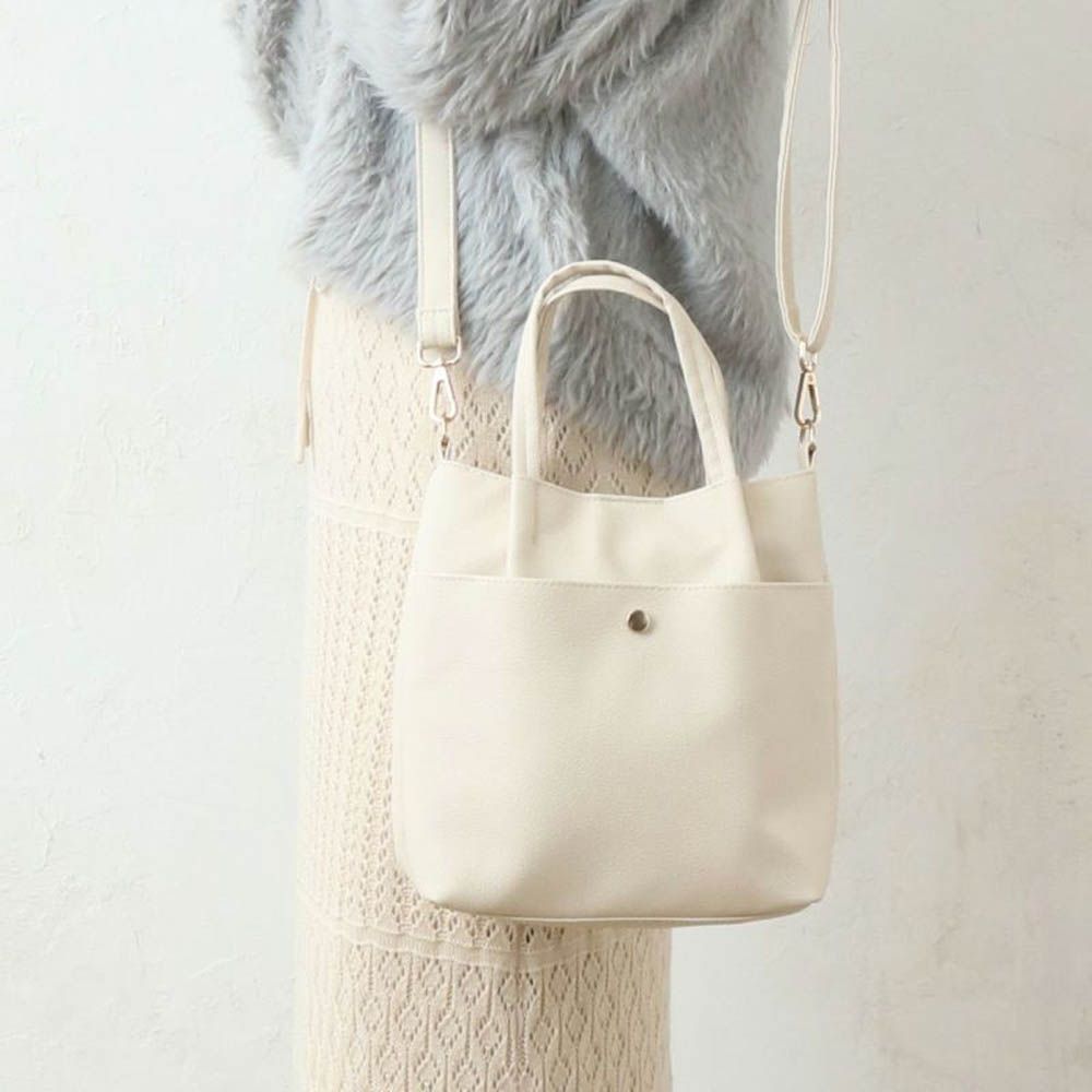 時尚皺褶皮革感2way側背小包-象牙白