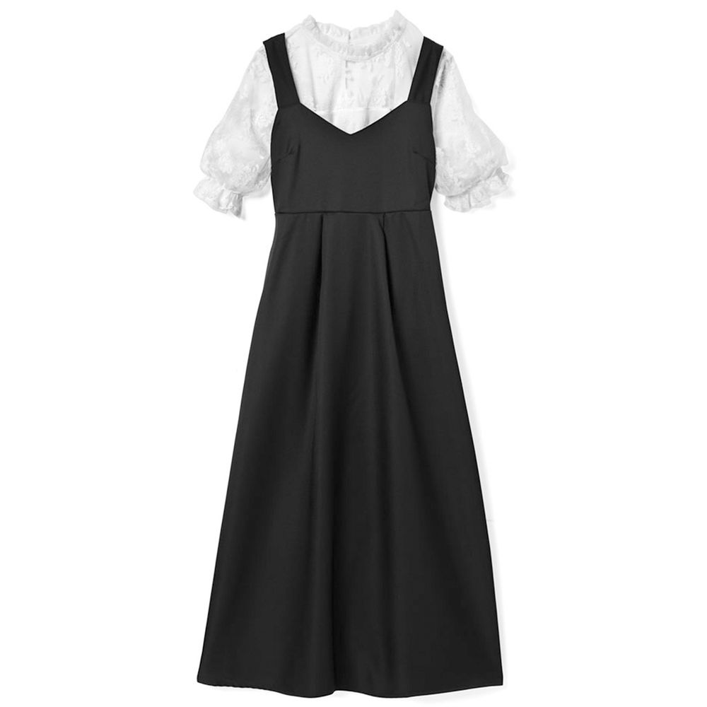 日本 GRL - 浪漫綁帶吊帶裙X蕾絲五分袖套裝-時尚黑