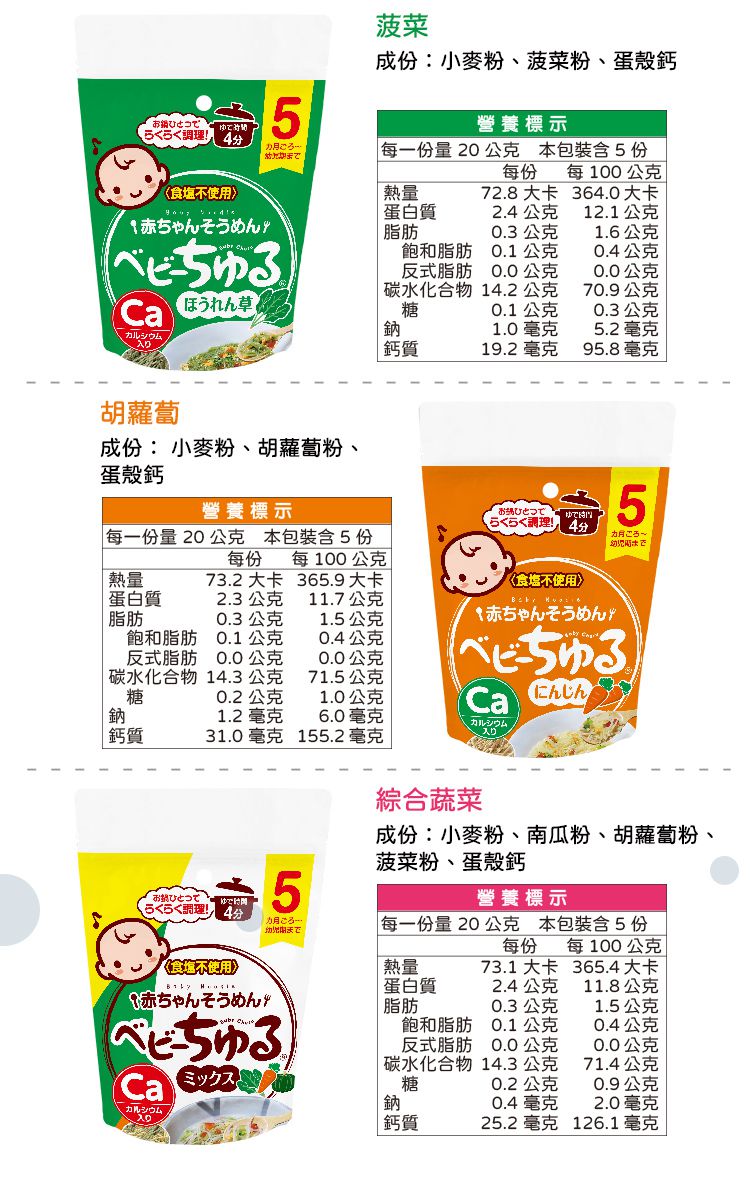 明和 - 無鹽加鈣寶寶細麵-胡蘿蔔-100g