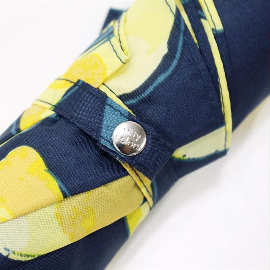 日本 nifty colors - 抗UV輕量 晴雨兩用折疊傘-酸甜檸檬-深藍 (直徑98cm/197g)