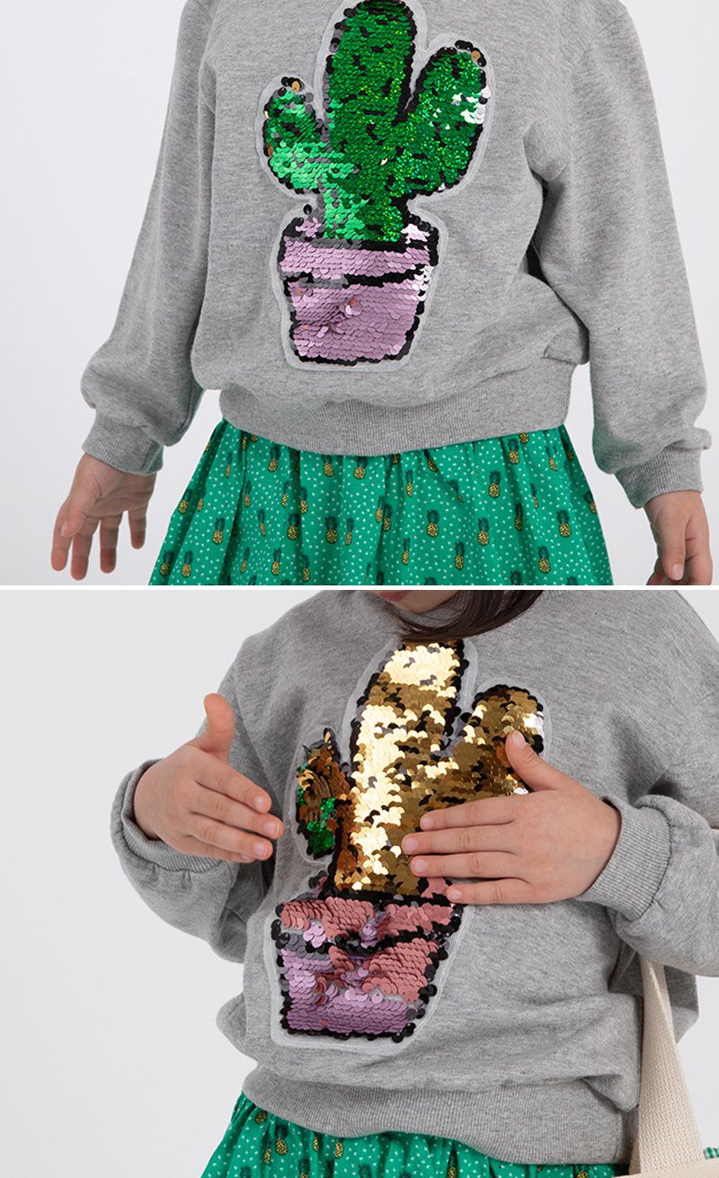 韓國 OZKIZ - 閃亮變色長袖大學T-仙人掌