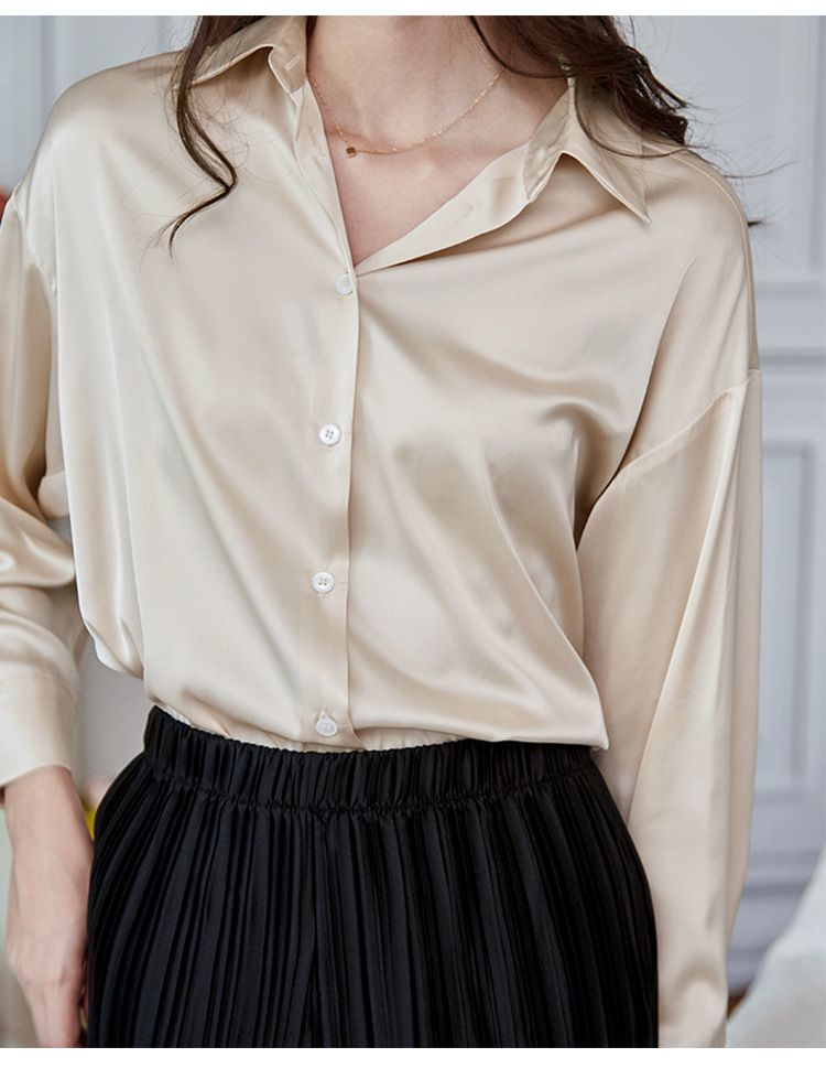 法式氣質長袖襯衫-香檳色