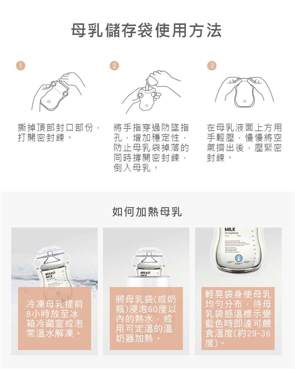 韓國 BAILEY 貝睿 - 感溫母乳儲存袋-指孔型30入 2盒-200ml 共60入