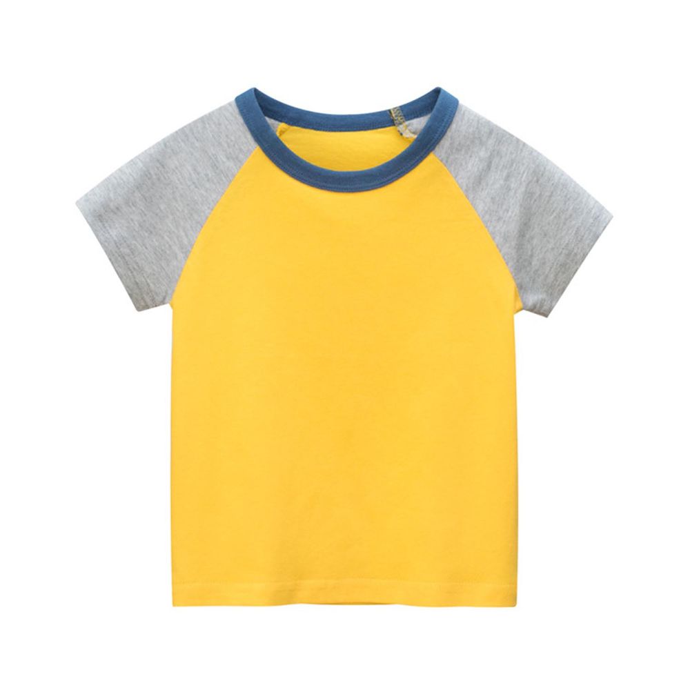 純棉短袖上衣-袖子拼色款-黃+灰