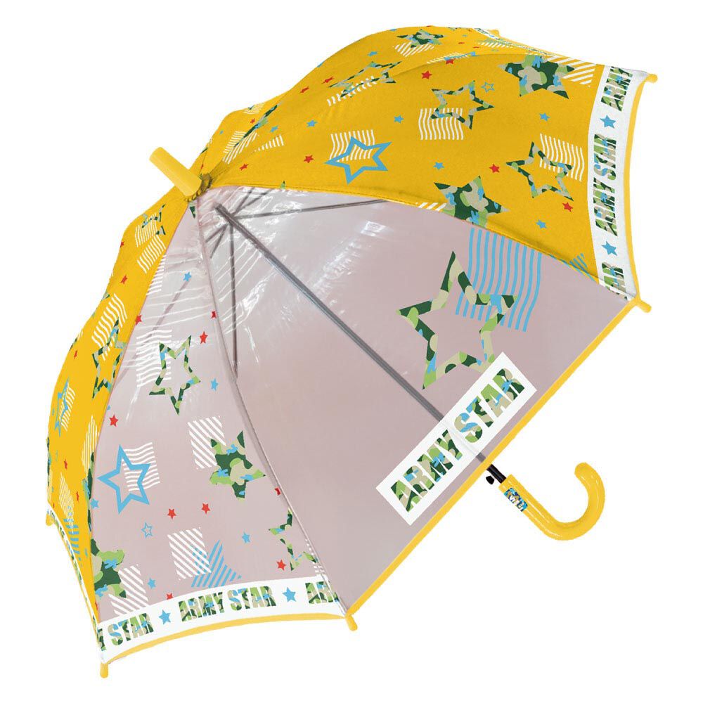 日本中谷 - 透明窗設計兒童雨傘/直傘-迷彩星星-亮黃 (50cm(身高115-125cm))
