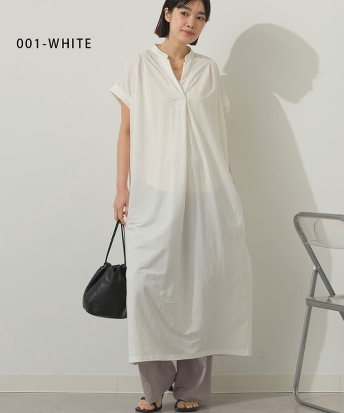 日本 Sans Souci 34+ - 接觸涼感 V領打褶俐落短袖洋裝-灰棕