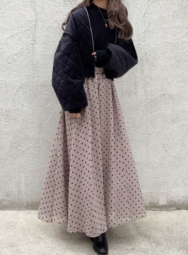 日本 GRL - 復古圓點點雪紡長裙-藍