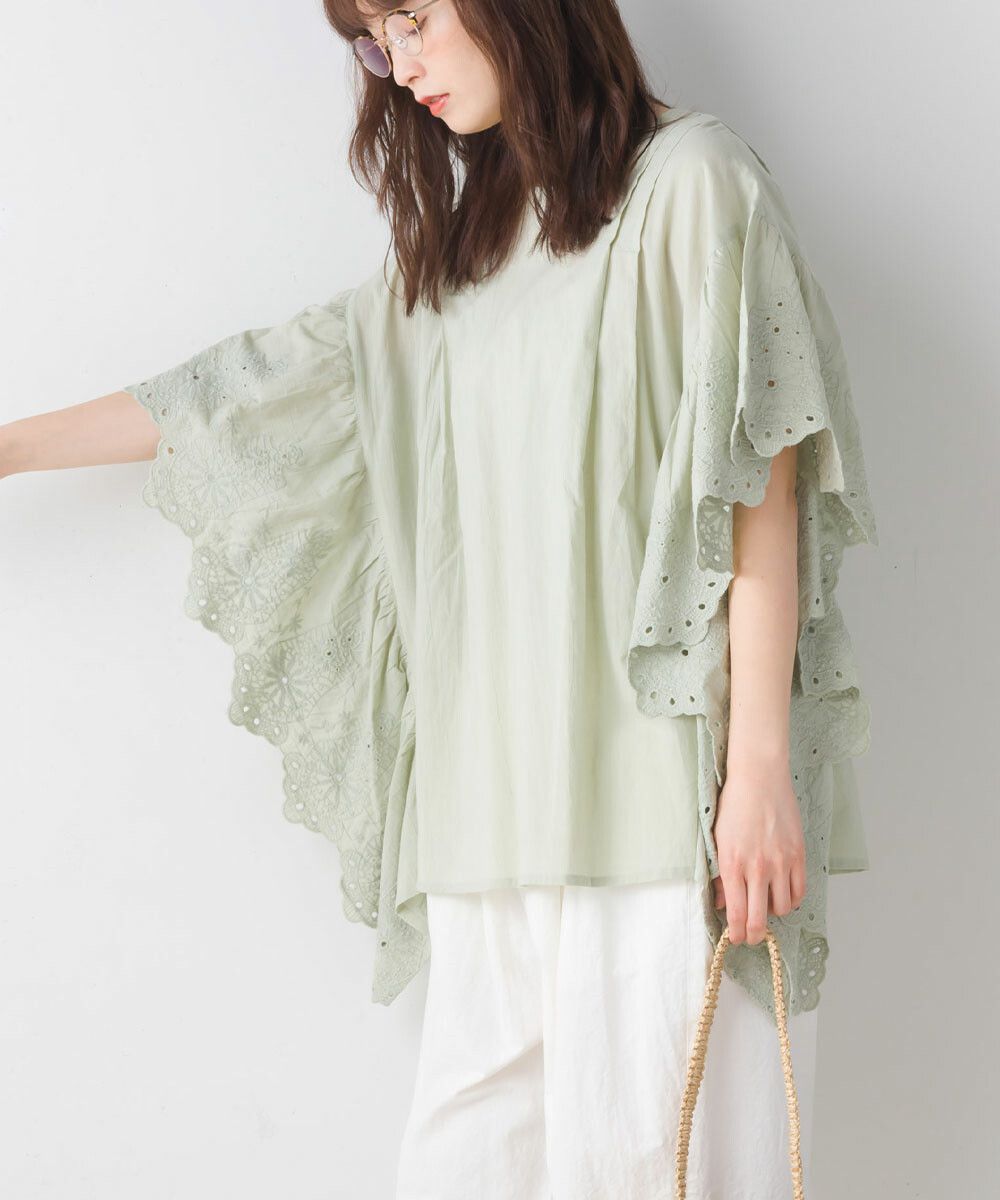 日本女裝代購 - 文藝刺繡大波浪寬鬆短袖上衣-經典黑