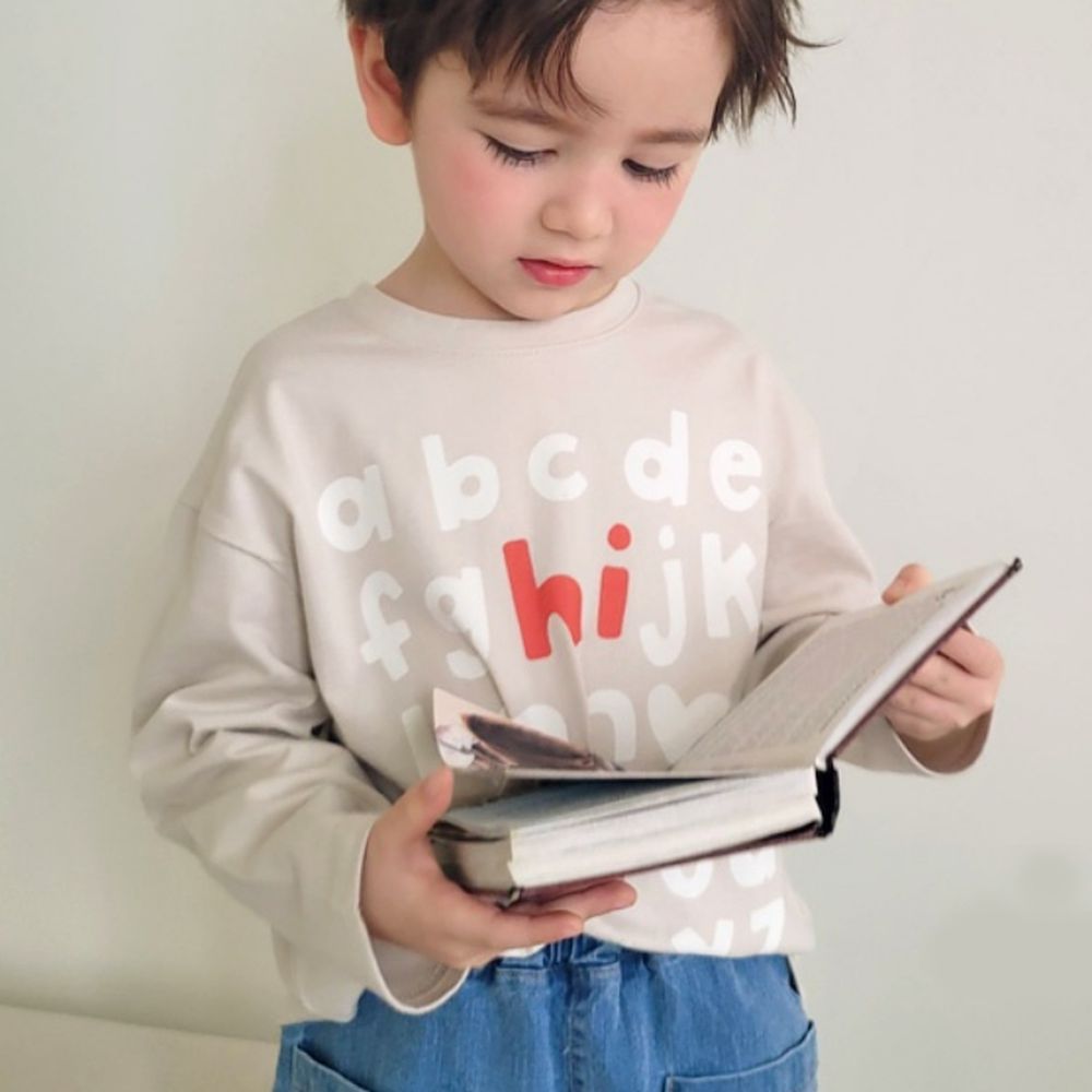 Peanuts House 純棉長袖上衣-英文單字-淺米杏