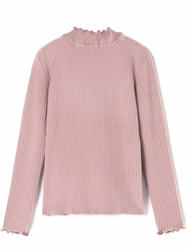 日本 GRL - 百搭木耳領羅紋長袖上衣-白