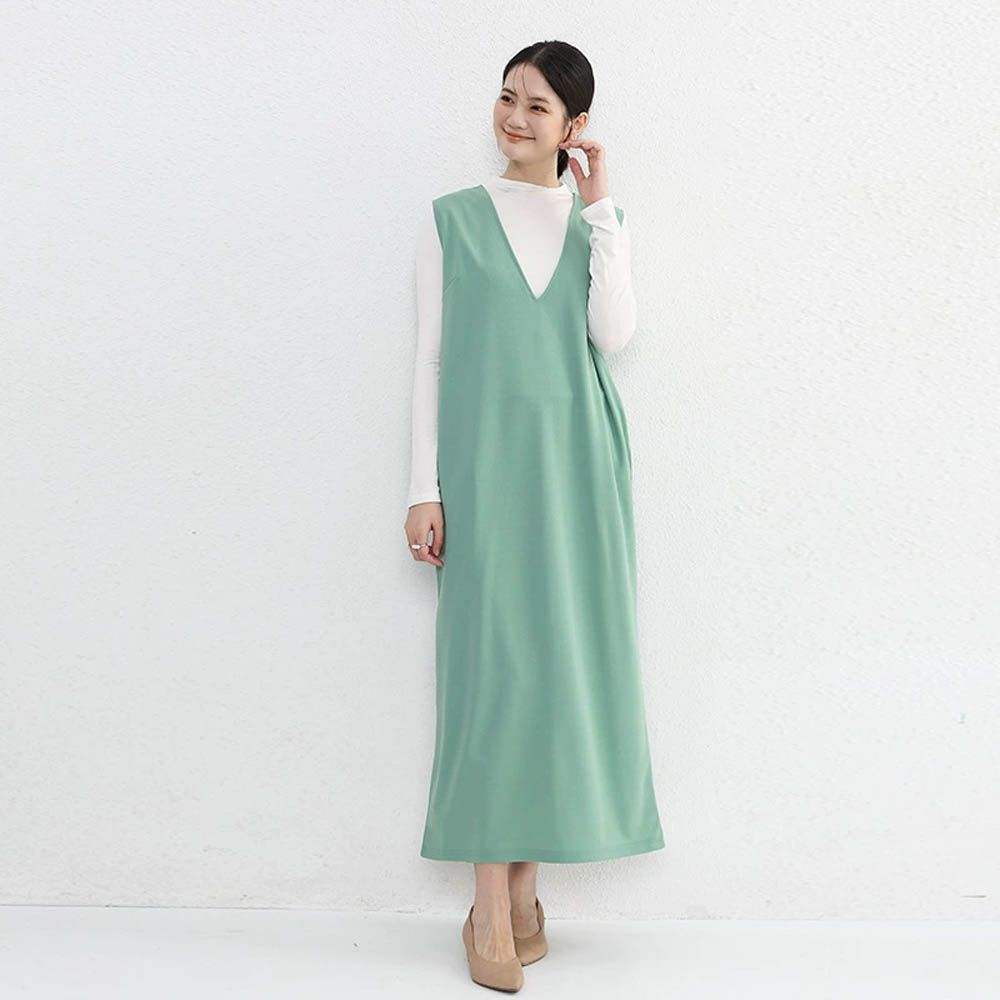 V領後開衩背心裙-綠色