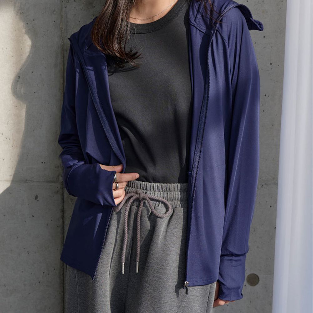 抗UV 接觸冷感全方位連帽防曬外套-(可選袖)-海軍藍