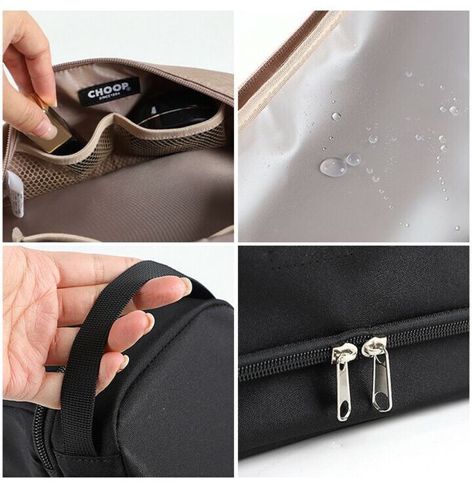 日本 LIZDAYS - 超大容量防水下層旅行收納化妝包-咖x橘