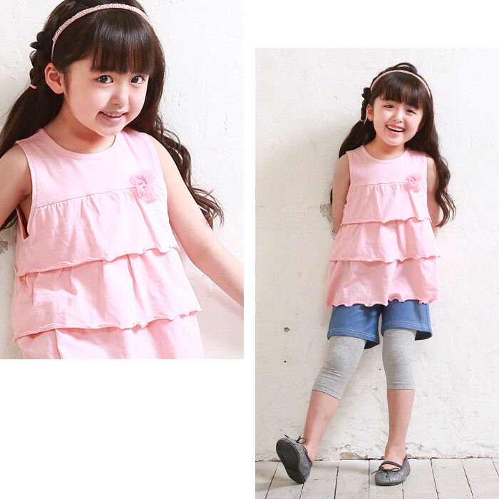 日本 TORIDORY - 小胸花三段式蛋糕無袖上衣-粉紅