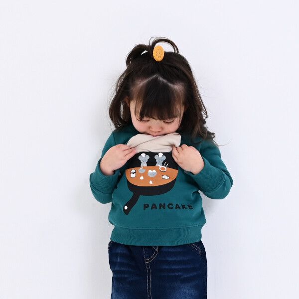 日本 Baby Room - 裏毛立體翻翻樂長袖上衣-森林露營-濃綠