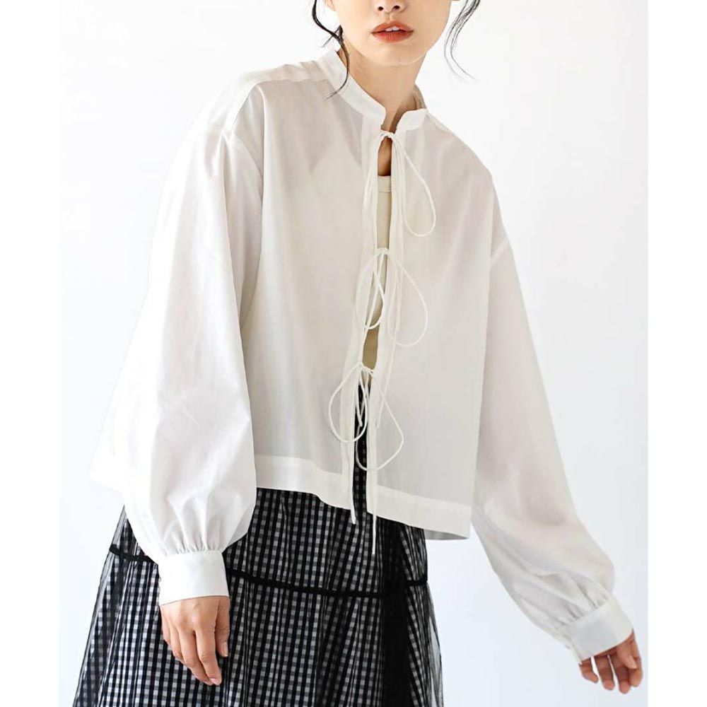 日本 zootie - 前紐結綁帶百搭薄罩衫-白