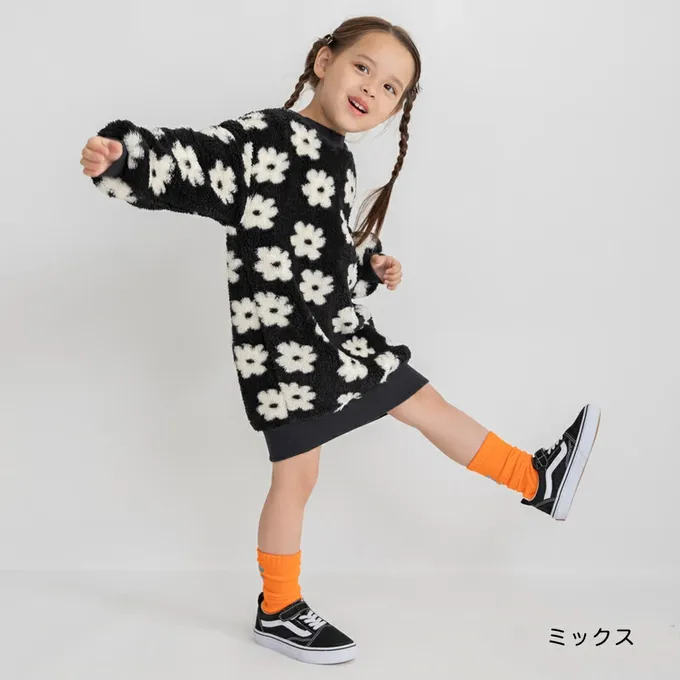 日本 BRANSHES - 泰迪熊雙面毛絨可愛長袖洋裝-黑