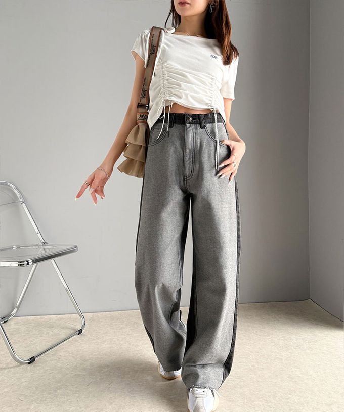 日本 Classical Elf - Java 個性深淺配色寬版丹寧褲-藍系