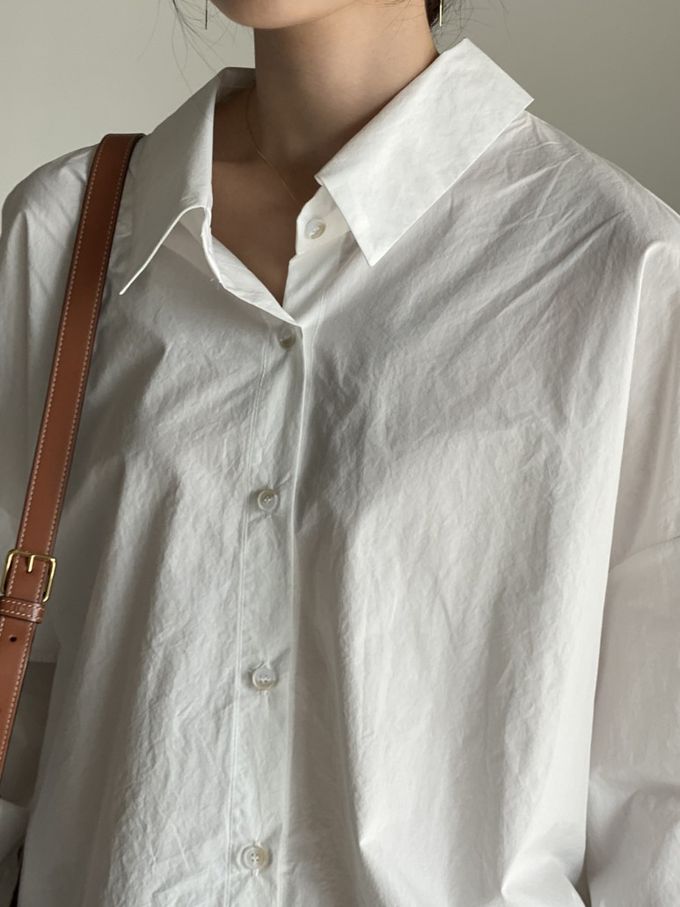 韓國女裝連線 - 知性背後抓褶翻領長袖襯衫-象牙白 (FREE)