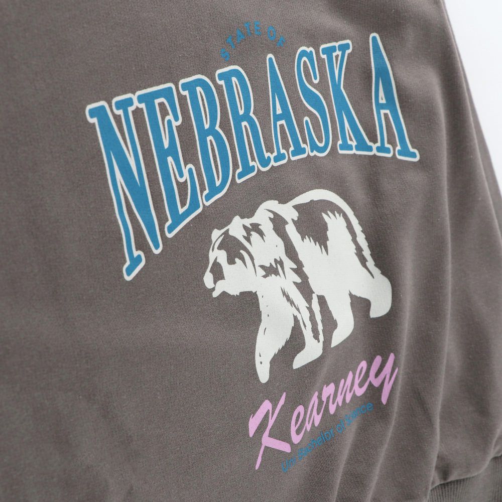 百搭落肩縮口長袖上衣-熊-咖啡