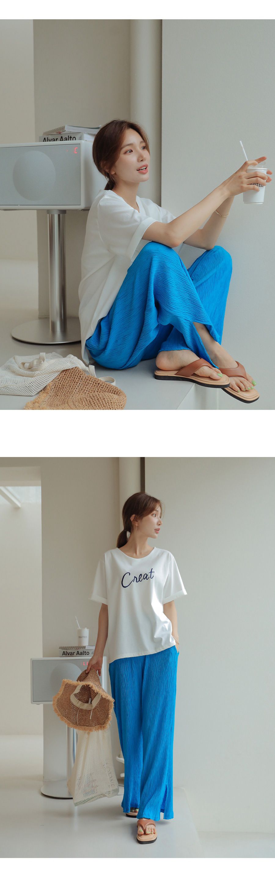 韓國 Urbantheroom - CREAT文字長板捲袖上衣-象牙白 (Free)