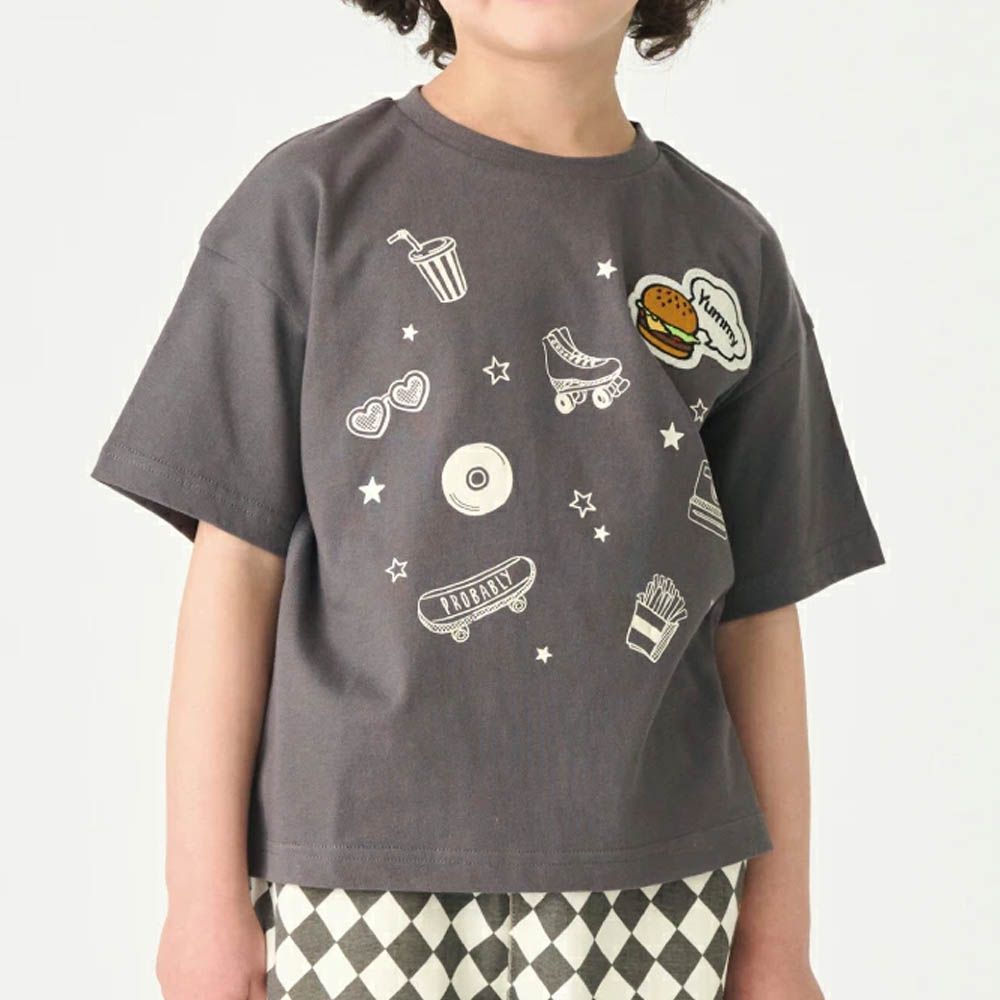 100%棉 漢堡貼布短袖上衣-深灰