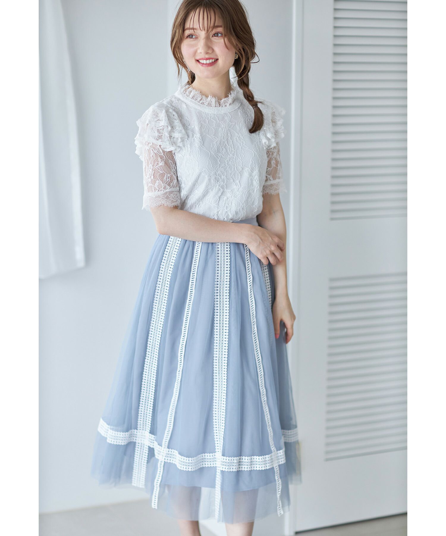 日本 tocco-closet - 夢幻優雅層次紗裙-冰河灰