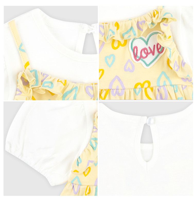 韓國 HEJMINI - 愛心假兩件式拼接上衣-白X黃