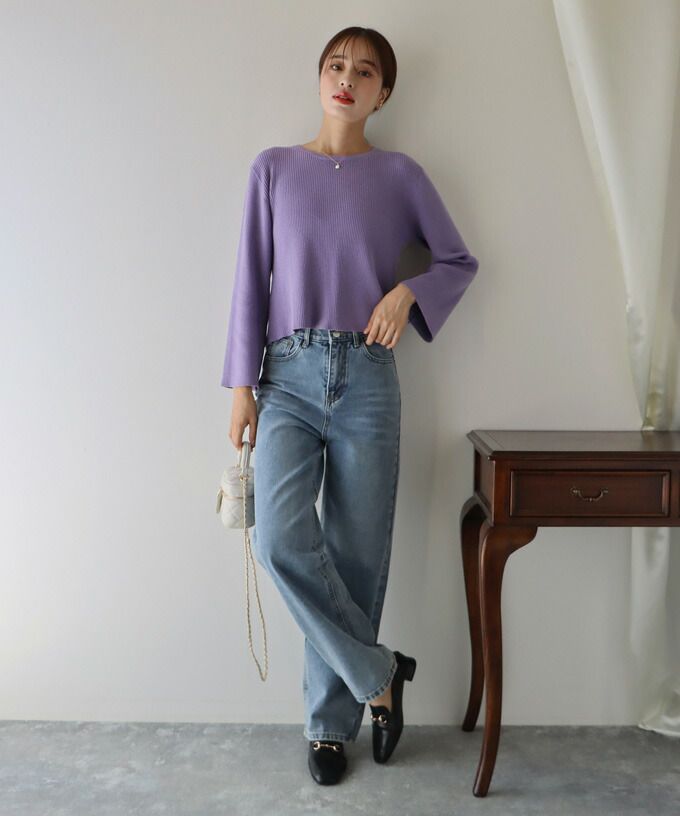 日本 BLUE EAST - 後交叉設計羅紋長袖上衣-咖啡棕