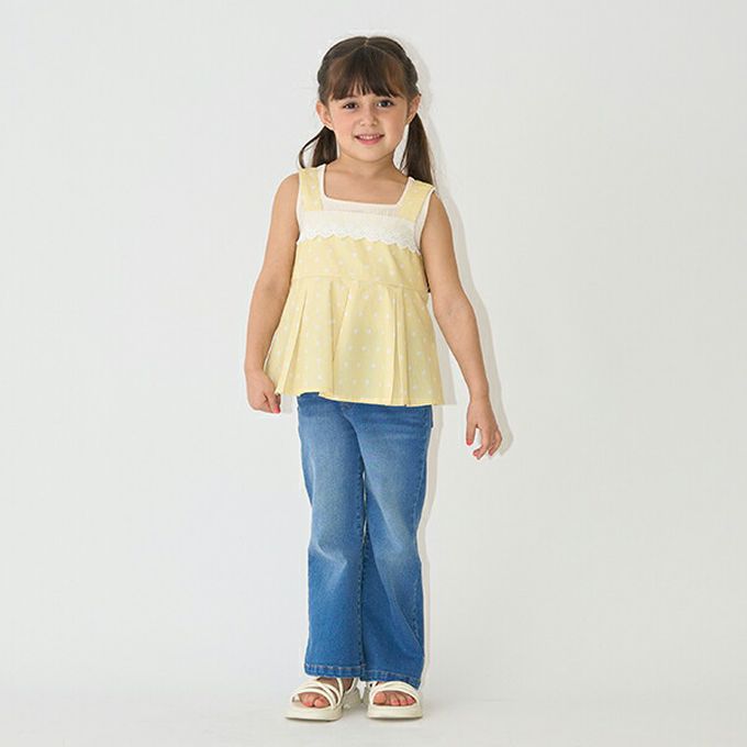 日本 Lycee mine - 100%棉 胸前蕾絲印花吊帶背心-愛心-黃