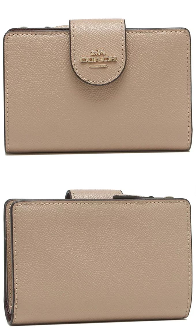 COACH - 素面防刮皮革中夾 (奶茶)