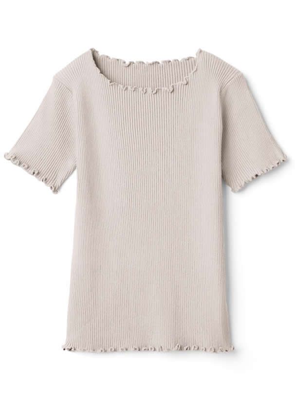 日本 GRL - 圓領木耳捲邊合身短袖上衣-煙燻粉