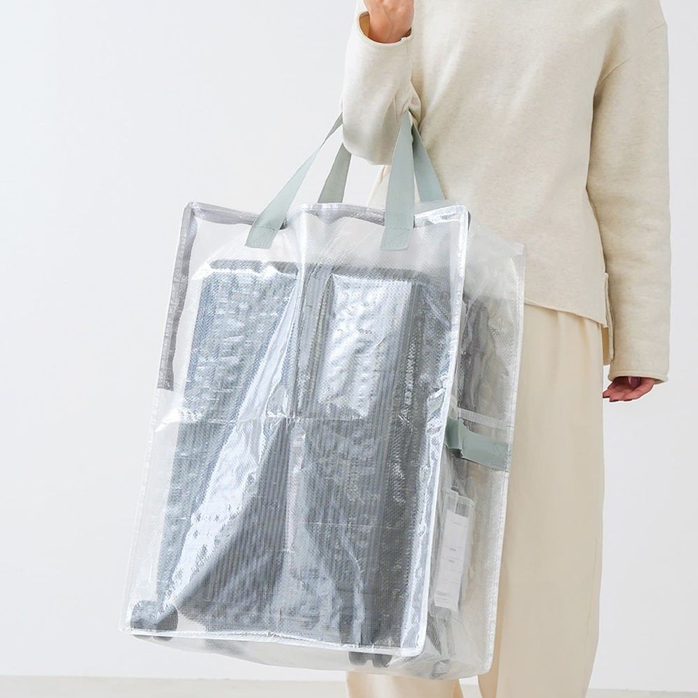 半透明多功能直立開口行李箱收納袋-耐重15kg-淺灰 (45x60x25cm)
