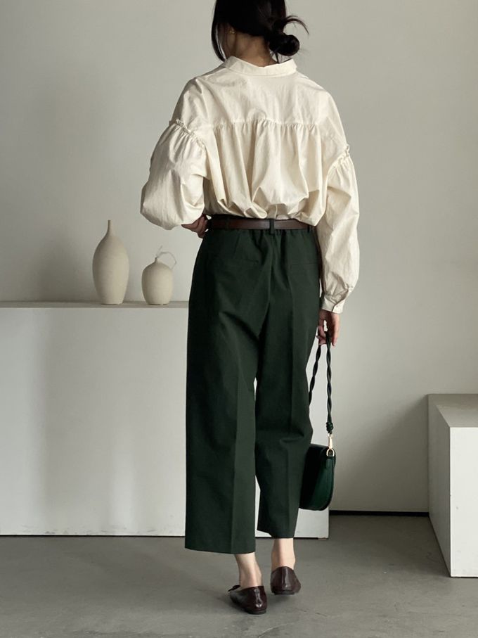 韓國女裝連線 - 極簡拼接翻領長袖襯衫-米杏 (FREE)