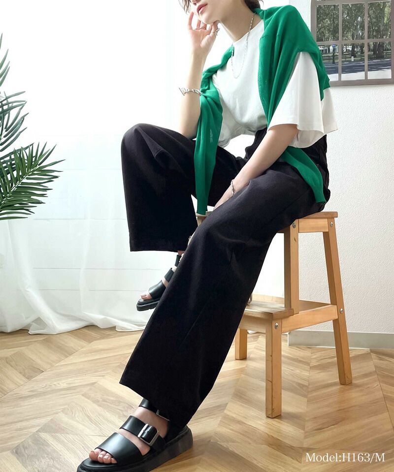 日本 Classical Elf - 熱銷必收！純棉厚磅顯瘦美腳寬褲-海軍藍