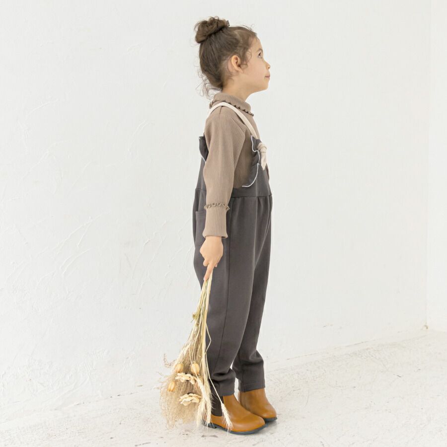 日本 evercloset - 扭結捲捲邊吊帶褲-摩卡