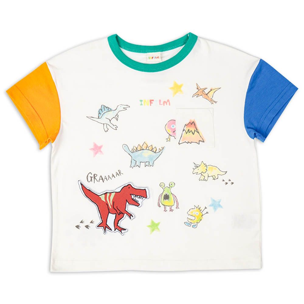 短袖T恤-恐龍-米白色