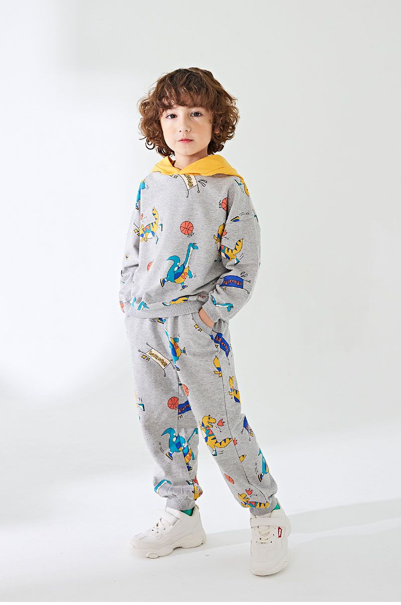 韓國 OZKIZ - 恐龍打籃球縮口連帽套裝-灰