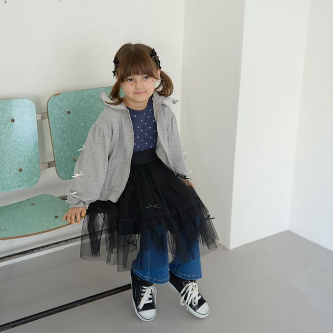 日本 Lycee mine - 蝴蝶結袖荷葉邊少女連帽外套-霧藍