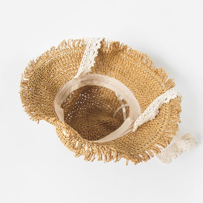 韓國 Babyblee - 鬚邊蕾絲大草帽-玫瑰粉 (頭圍：51-53cm)