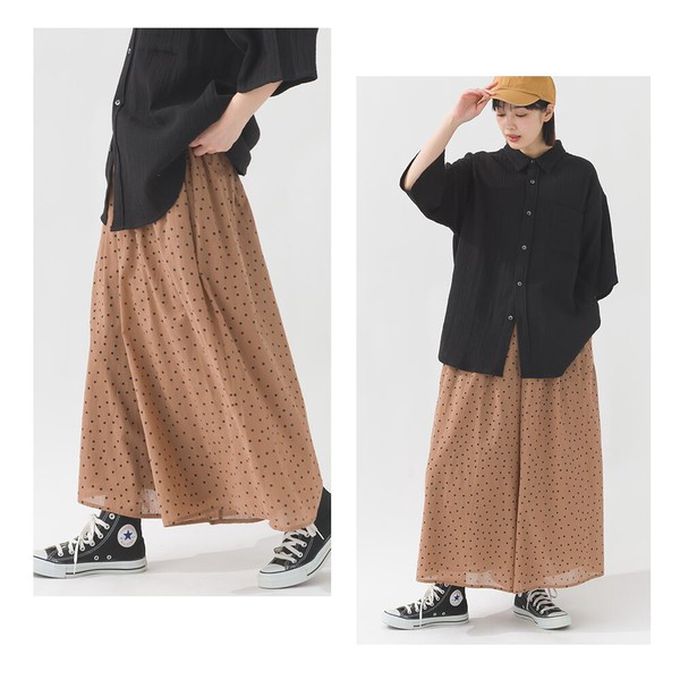 日本 OMNES - 100%印度棉 飄逸巴里紗超寬褲-點點-黑