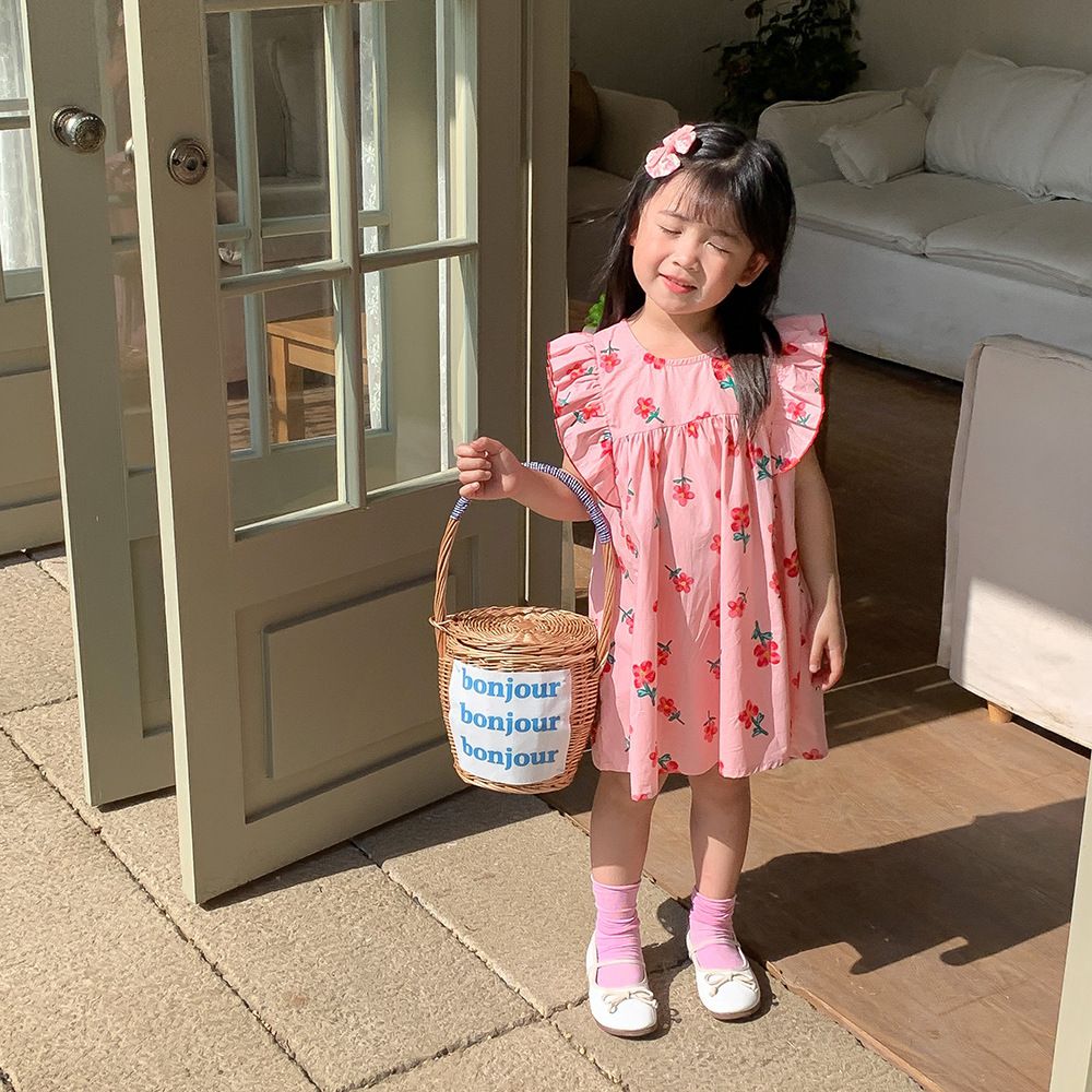 浪漫荷葉袖棉質連身洋裝-繽紛愛心-白色