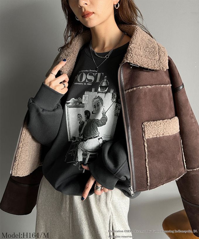 日本 Classical Elf - 設計師聯名 2WAY印花裏毛上衣-三重自畫像-炭灰