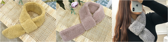 韓國 MAY - 羔羊絨毛穿洞式圍巾-芥黃