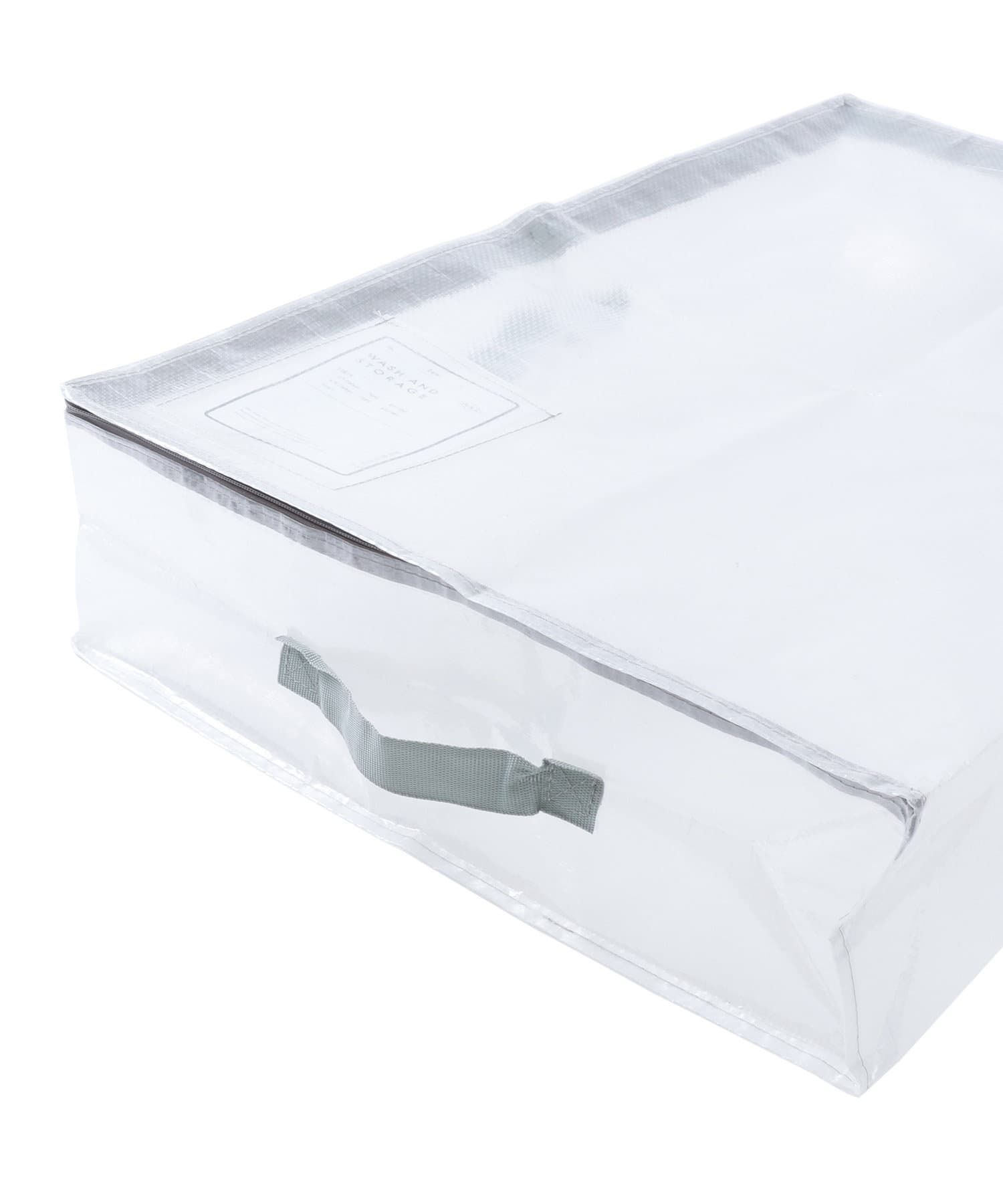 日本代購 - [日本主婦推薦] 半透明多功能扁平衣物收納袋(附提把)-淺灰 (L(70×45×15cm))