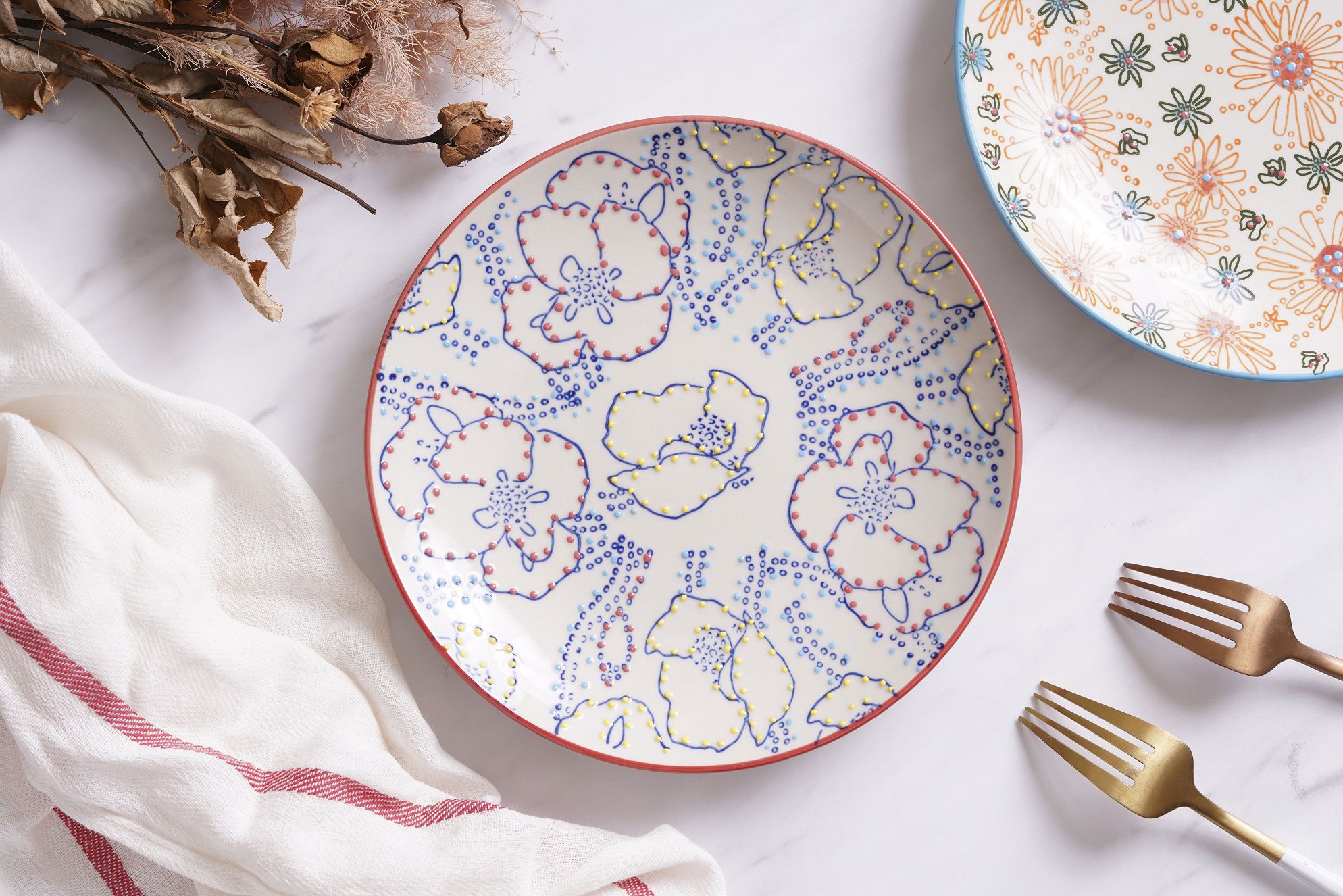 法國 Chehoma - 點繪花點-8吋盤 (直徑20cm)-4入